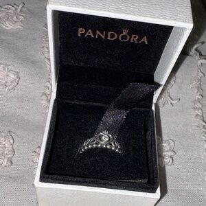Pandora Silver Tiara  Ring with Beaded Heart